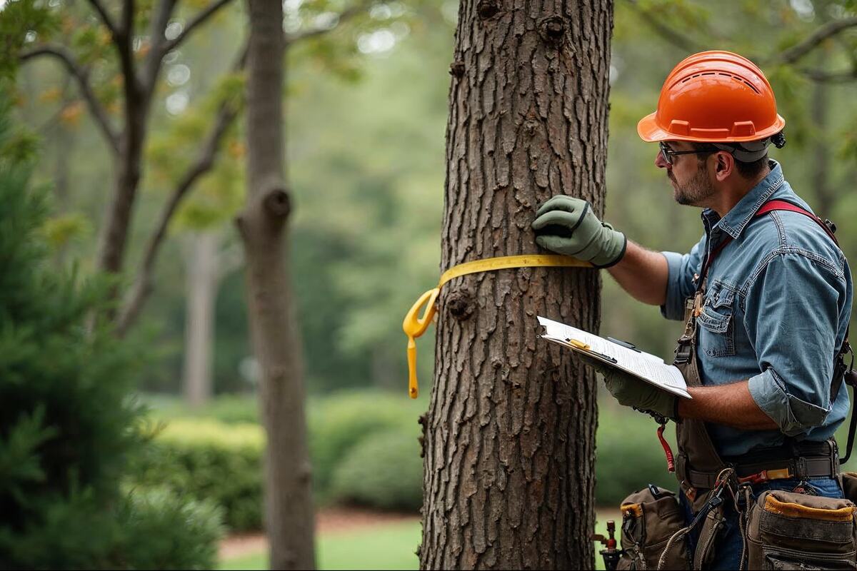 A consulting arborist records observations during a tree inspection.